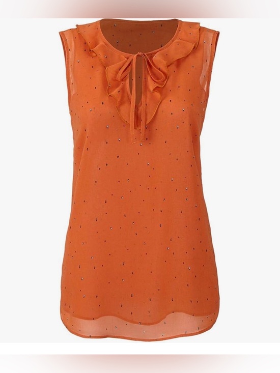 CAbi Tops - CAbi Sprinkle Top Orange Ruffle Neck Tie Front Chiffon Sleeveless Blouse - Small